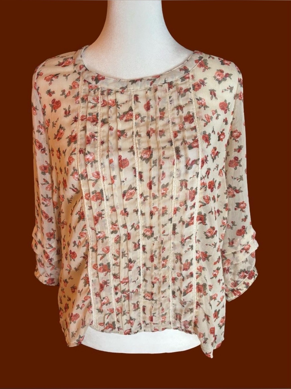 🥀Marisa Christina Sheer Floral Pintuck Lace Fairy Grunge Blouse